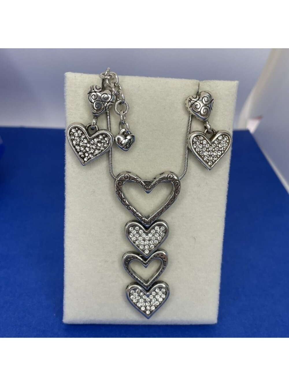 Brighton FALL IN LOVE 16” Necklace Pierced Earring Set Silver-tone Rhinestone